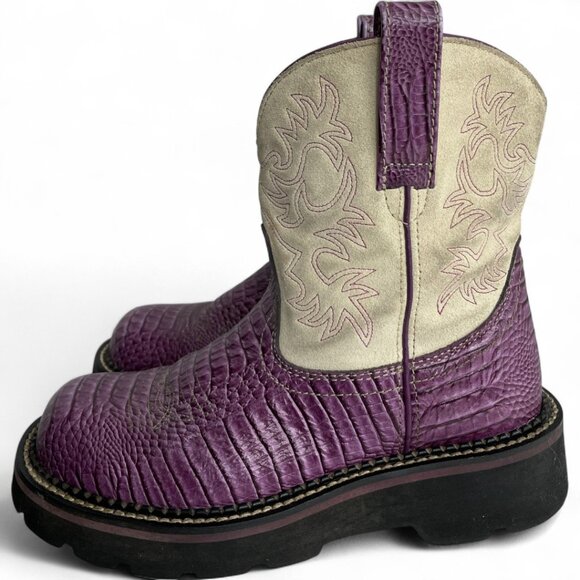 Ariat Leather Purple Ivory Fatbaby Western Cowgirl Cowboy Boots Women's 7.5 B - Picture 7 of 12